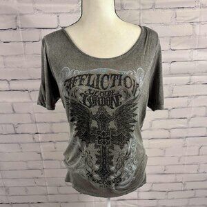 Affliction Black Premium “Ye Olde London” Lace Back Graphic Tee – Women’s L